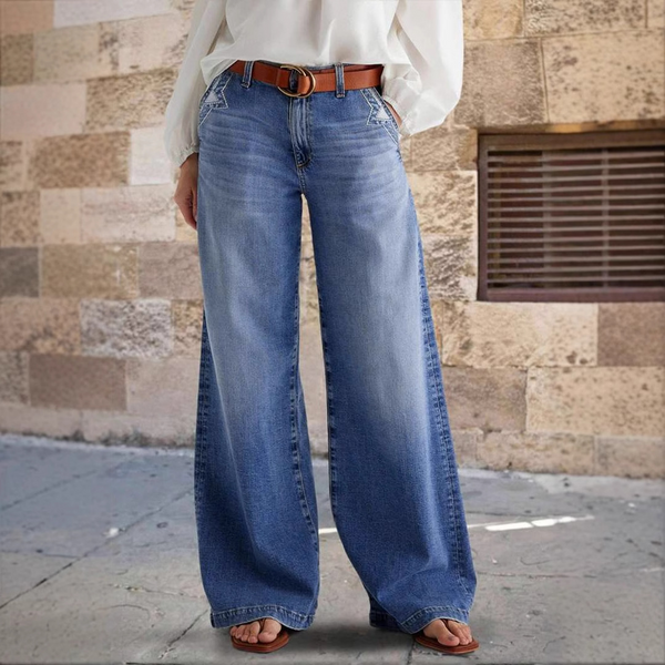 Wide Leg Jeans for Women Trouser Jeans Wash Stitch Decor Baggy Jeans Without Belt