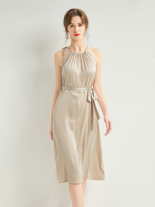 Eve Silk Halter Neck Dress, Made of Mulberry Silk, in A-line Style