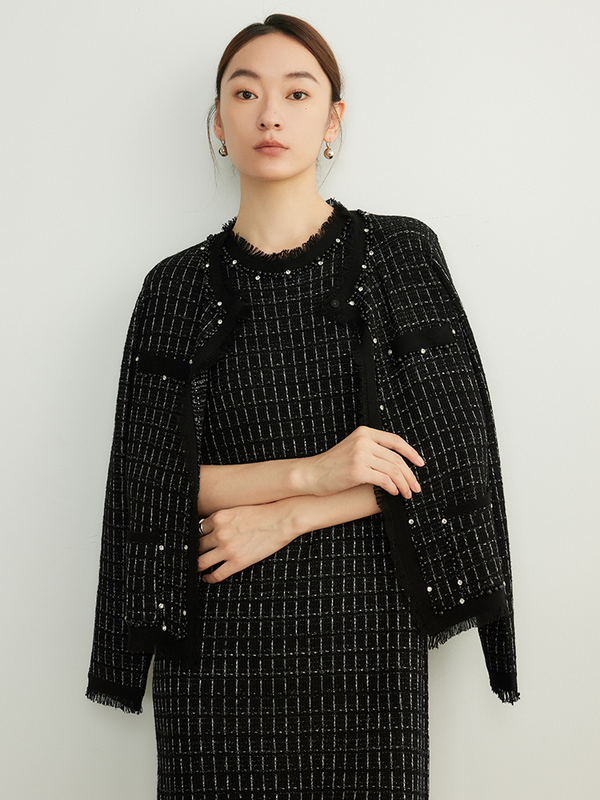 Light Luxury Tassel Knitted Cardigan Dress Suit