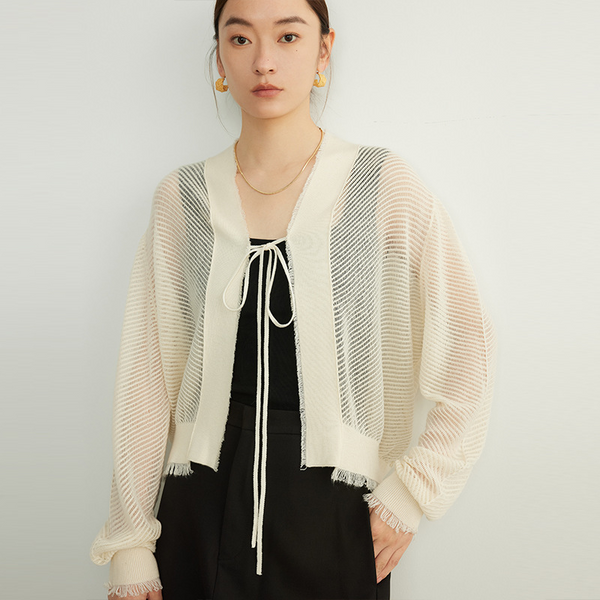 Women's Fringed Knitted Sheer Cardigan